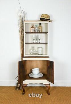 Small walnut wood drinks display cabinet kitchen dresser vintage 4.5ft tall