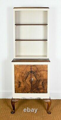 Small walnut wood drinks display cabinet kitchen dresser vintage 4.5ft tall