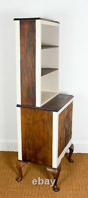 Small walnut wood drinks display cabinet kitchen dresser vintage 4.5ft tall