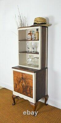 Small walnut wood drinks display cabinet kitchen dresser vintage 4.5ft tall