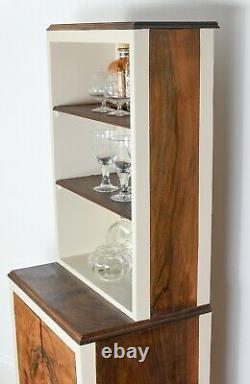 Small walnut wood drinks display cabinet kitchen dresser vintage 4.5ft tall