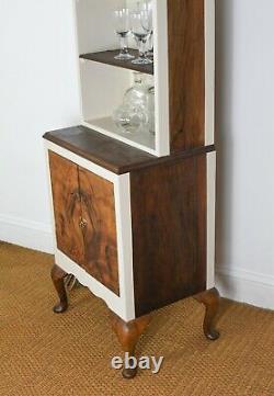 Small walnut wood drinks display cabinet kitchen dresser vintage 4.5ft tall