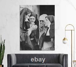 Smoking nuns canvas or poster print Vintage photo Funny humor Gift for friends