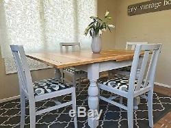 Solid Oak Vintage Grey Extending Dining Table 4 Chairs Grey Up-Cycled Painted