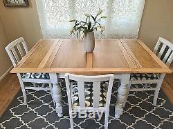 Solid Oak Vintage Grey Extending Dining Table 4 Chairs Grey Up-Cycled Painted