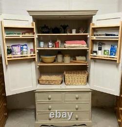Solid Pine Vintage Kitchen Pantry Larder, Housekeepers Cupboard Spice Racks