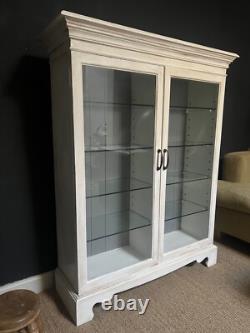 Solid Wood Glazed Display Cabinet Heavy Hand Painted Glass Shelves