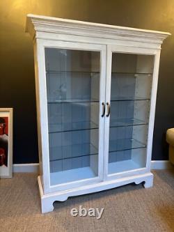 Solid Wood Glazed Display Cabinet Heavy Hand Painted Glass Shelves