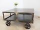 Square Industrial Coffee Table Vintage Distressed Retro 2 Tier On Cart Wheels