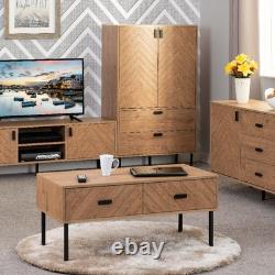 Storage Cabinet 2 Door 2 Drawer Leon Oak Effect Herringbone Living Room