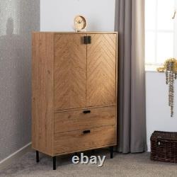 Storage Cabinet 2 Door 2 Drawer Leon Oak Effect Herringbone Living Room