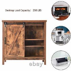 Storage Cabinet Kitchen Buffet TV Stand Cupboard Adjustable Shelves Barn Door UK