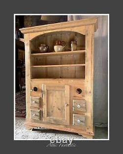 Stunning Rustic Solid Pine Vintage Dresser, Draws, Porcelain Knobs, Wine Holders