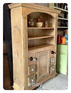 Stunning Rustic Solid Pine Vintage Dresser, Draws, Porcelain Knobs, Wine Holders