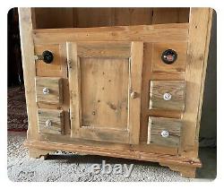 Stunning Rustic Solid Pine Vintage Dresser, Draws, Porcelain Knobs, Wine Holders