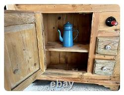 Stunning Rustic Solid Pine Vintage Dresser, Draws, Porcelain Knobs, Wine Holders