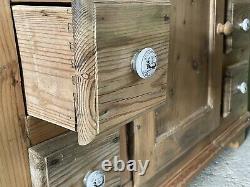 Stunning Rustic Solid Pine Vintage Dresser, Draws, Porcelain Knobs, Wine Holders