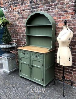 Stunning Vintage Green Painted Dresser With Domed Top, Kitchen Dresser