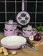 Swan Retro 5 Piece Pan Set In Pink Vintage Kitchen Cookware. 5 Year Guarantee