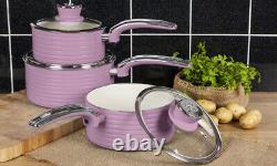 Swan Retro 5 Piece Pan Set in Pink Vintage Kitchen Cookware. 5 Year Guarantee