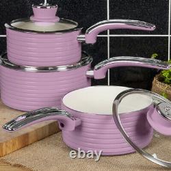Swan Retro 5 Piece Pan Set in Pink Vintage Kitchen Cookware. 5 Year Guarantee