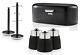 Swan Retro Black Bread Bin 3 Canisters Mug Tree & Towel Pole Kitchen Storage Set