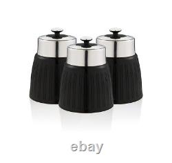 Swan Retro Black Bread Bin 3 Canisters Mug Tree & Towel Pole Kitchen Storage Set