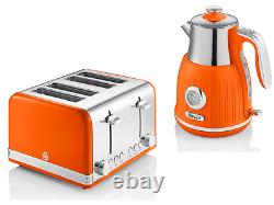 Swan Retro Dial Kettle & 4 Slice Toaster Orange Vintage Kitchen Electrical Set