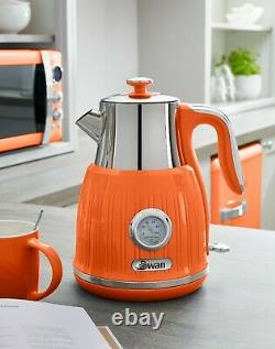 Swan Retro Dial Kettle & 4 Slice Toaster Orange Vintage Kitchen Electrical Set