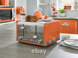 Swan Retro Dial Kettle & 4 Slice Toaster Orange Vintage Kitchen Electrical Set