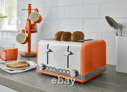 Swan Retro Dial Kettle & 4 Slice Toaster Orange Vintage Kitchen Electrical Set