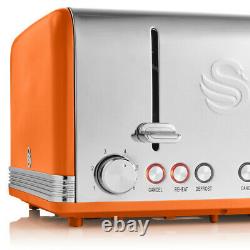 Swan Retro Dial Kettle & 4 Slice Toaster Orange Vintage Kitchen Electrical Set