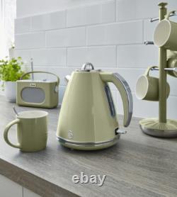 Swan Retro Green Jug Kettle 4 Slice Toaster Bread Bin Canisters & Mug Tree Set