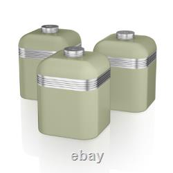 Swan Retro Green Jug Kettle 4 Slice Toaster Bread Bin Canisters & Mug Tree Set