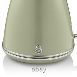 Swan Retro Green Jug Kettle 4 Slice Toaster Bread Bin Canisters & Mug Tree Set