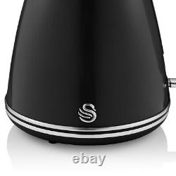 Swan Retro Jug Kettle & 2 Slice Toaster Vintage Kitchen Set of Two in Black