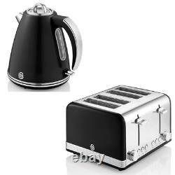 Swan Retro Jug Kettle & 4 Slice Toaster Vintage Kitchen Set of Two in Black