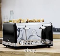 Swan Retro Jug Kettle & 4 Slice Toaster Vintage Kitchen Set of Two in Black