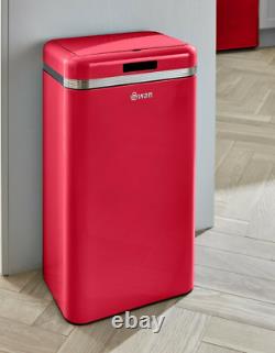 Swan Retro Red 45L Square Sensor Bin Vintage Design Kitchen Waste Bin in Red