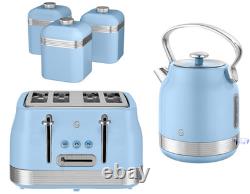 Swan Retro Revive Blue Stovetop Kettle 4 Slice Toaster Kitchen Canisters Set