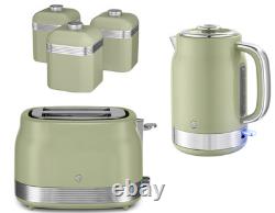 Swan Retro Revive Green Jug Kettle 2 Slice Toaster Canisters Kitchen Bundle Set