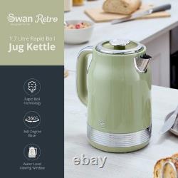 Swan Retro Revive Green Kettle 4 Slice Toaster & 3 Canisters Kitchen Bundle Set