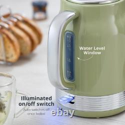 Swan Retro Revive Green Kettle 4 Slice Toaster & 3 Canisters Kitchen Bundle Set