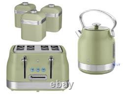 Swan Retro Revive Green Stovetop Design Kettle 4 Slice Toaster & Canisters Set