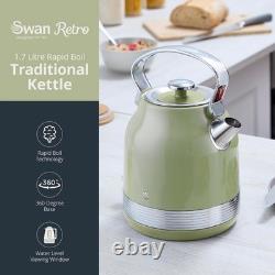 Swan Retro Revive Green Stovetop Design Kettle 4 Slice Toaster & Canisters Set