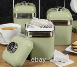 Swan Retro Revive Green Stovetop Design Kettle 4 Slice Toaster & Canisters Set