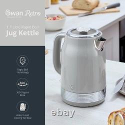 Swan Retro Revive Grey Jug Kettle 2 Slice Toaster Canisters Matching Kitchen Set