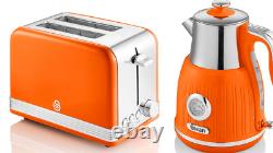 Swan Retro Temperature Dial Kettle & 2 Slice Toaster Orange Vintage Kitchen Set