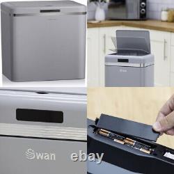 Swan SWKA4500GRN Retro Kitchen Bin with Infrared Technology, Square, Grey