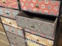 Tall Boy 20 Drawers Distressed Decorated Cabinet Colourful Shabby Chic Storage